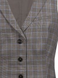 Damen Weste Glencheck Braun-Schwarz mit feinem blauem Karo, Reverskragen und 4-Knopfleiste